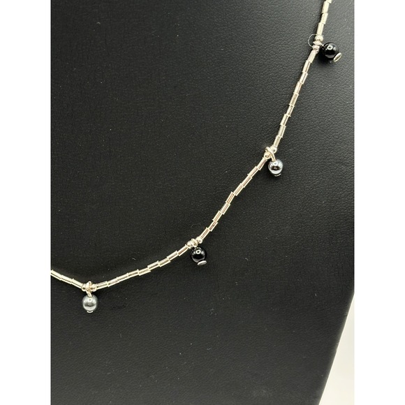 Vintage Avon Sterling Silver Genuine Onyx and Hematite Drop Necklace 16-18" 2002 - Picture 3 of 7